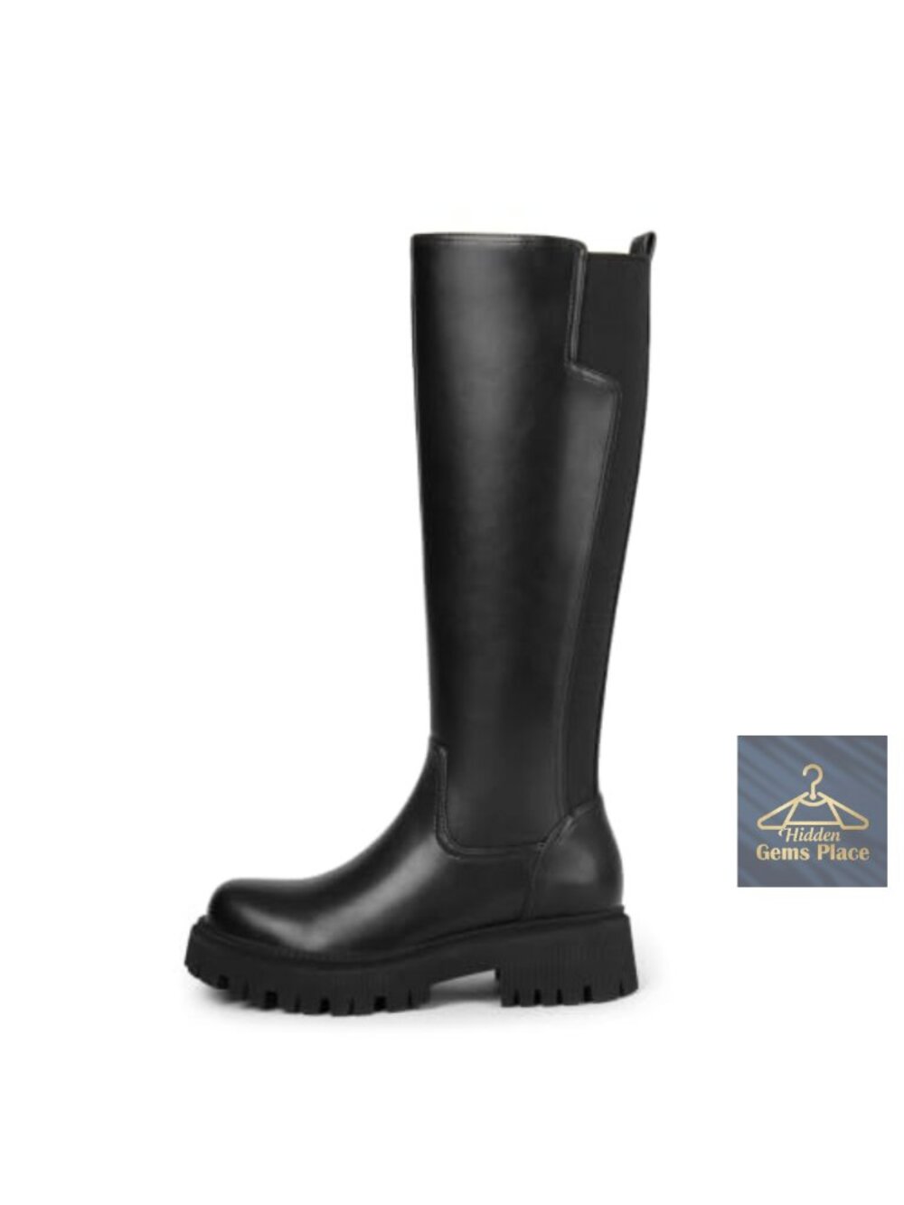 Womens Faux Leather Knee High Platform Boots Side Zipper Block Heel
